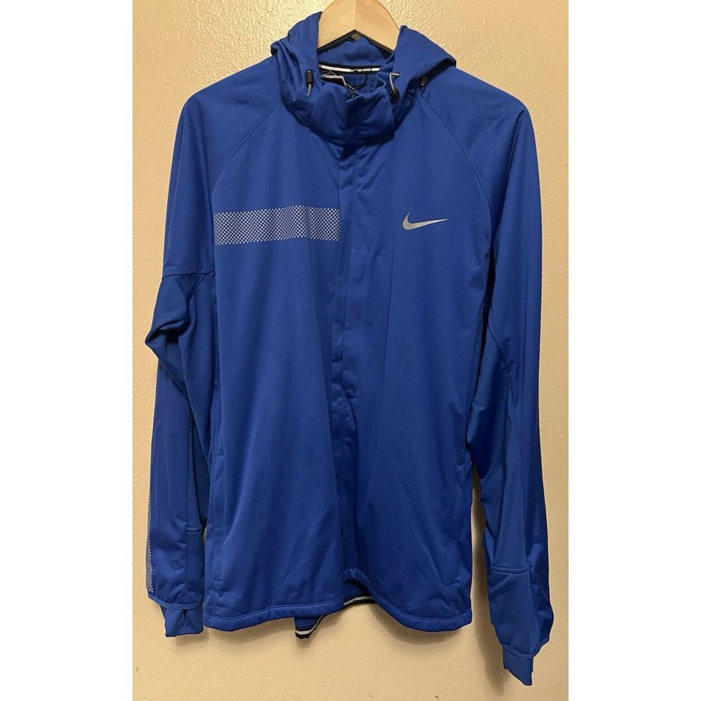 NWT Nike Jacket Mens Shield Max Running 619433-010 Blue Removable Hood XXL/2XL